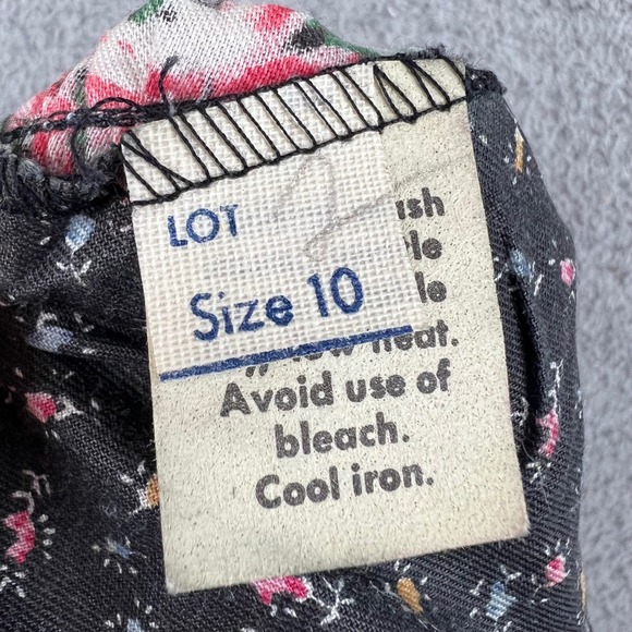 Vintage 70s Floral Paisley Print Lace Up Midi Dress Multi Puff Sleeve 10 - Picture 6 of 11